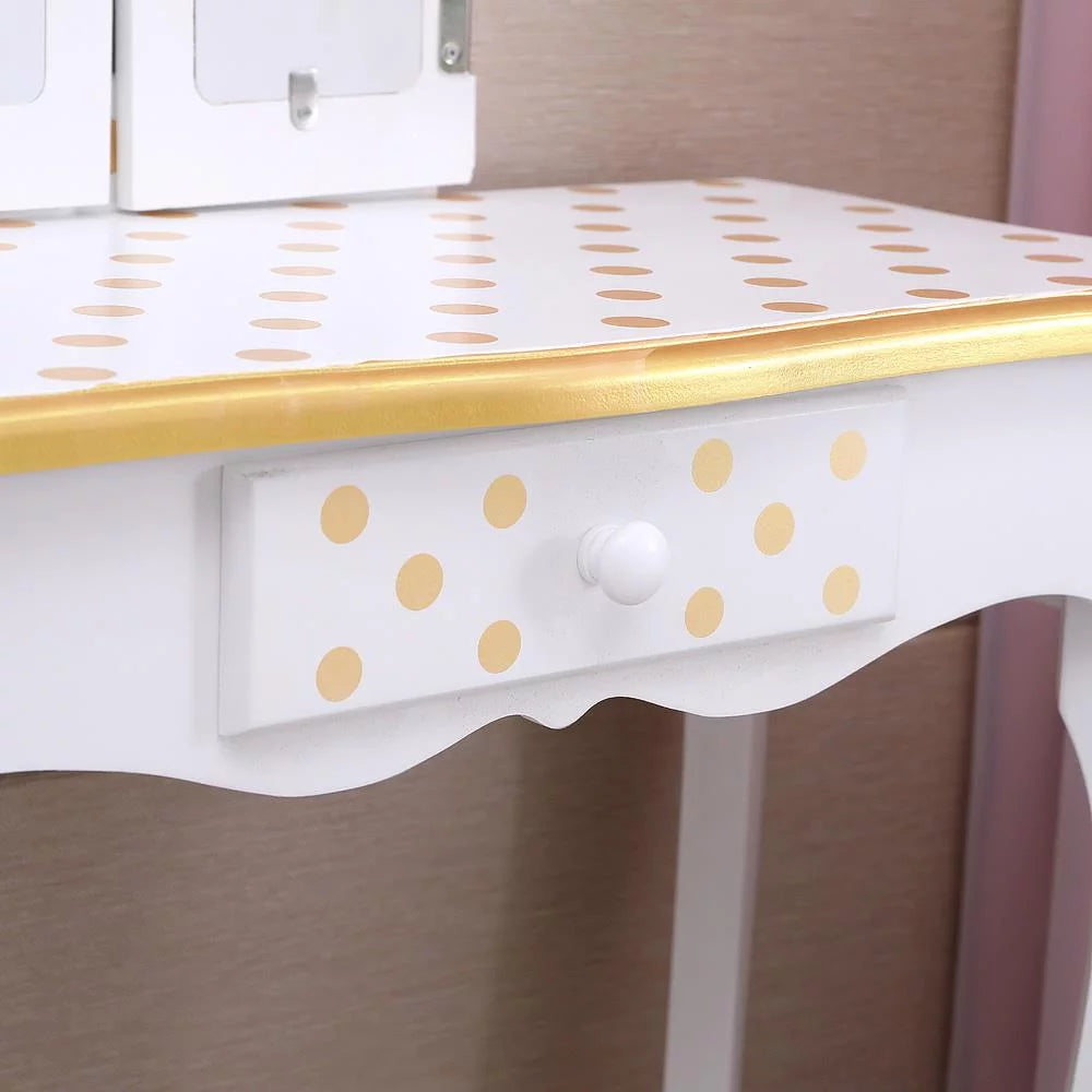 Kids Vanity Table and Stool Set with 3 Mirrors T60799