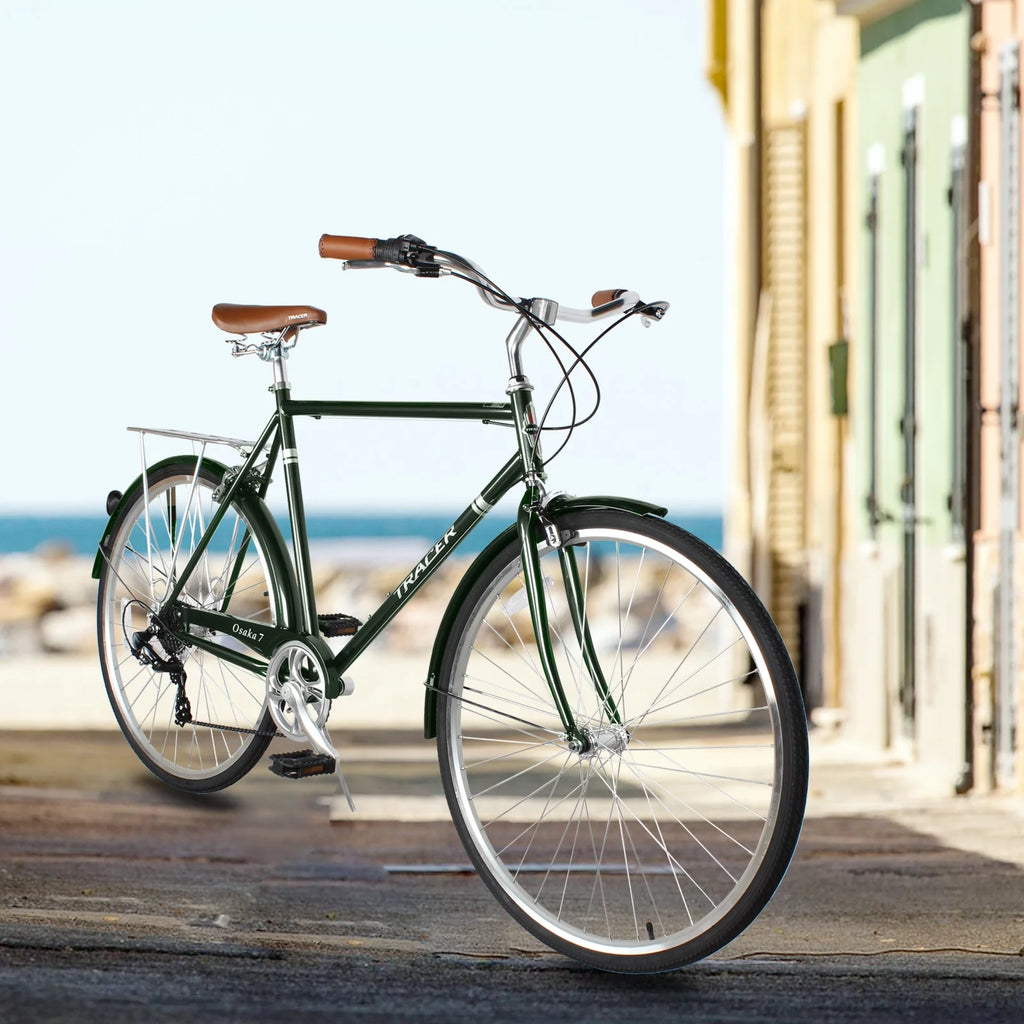 Men's 21 Speed Matte Black Steel Frame Hybrid City Bike W305