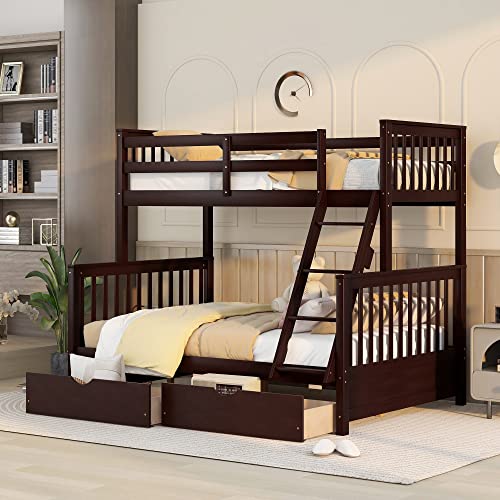 Full Over Full Wood Bunk Bed with Twin Trundle and 4 Drawer L678313
