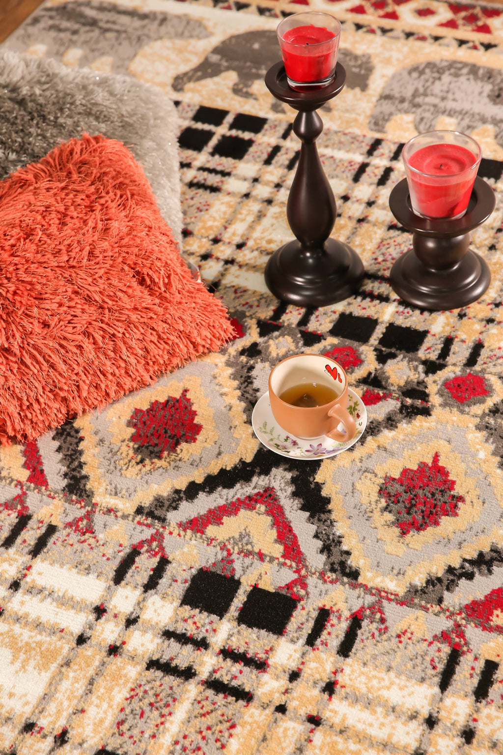 Multicolor Bear Geometric Print Rug V360407