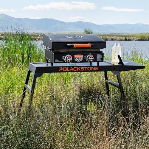 Collapsible Tabletop Griddle Stand with Adjustable Legs and Side Shelf W19008