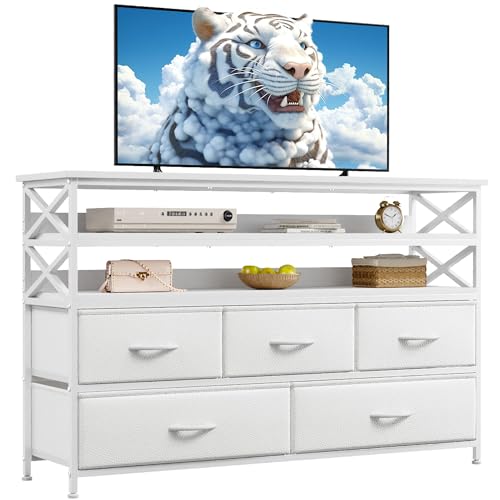 Rustic Brown Dresser TV Stand with 5 Fabric Drawers O139