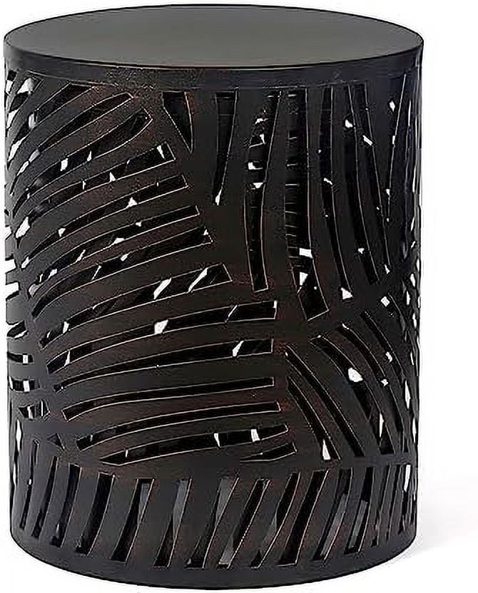 Metal Accent Table Nesting Round End Tables Black with Rust Leaf V387165