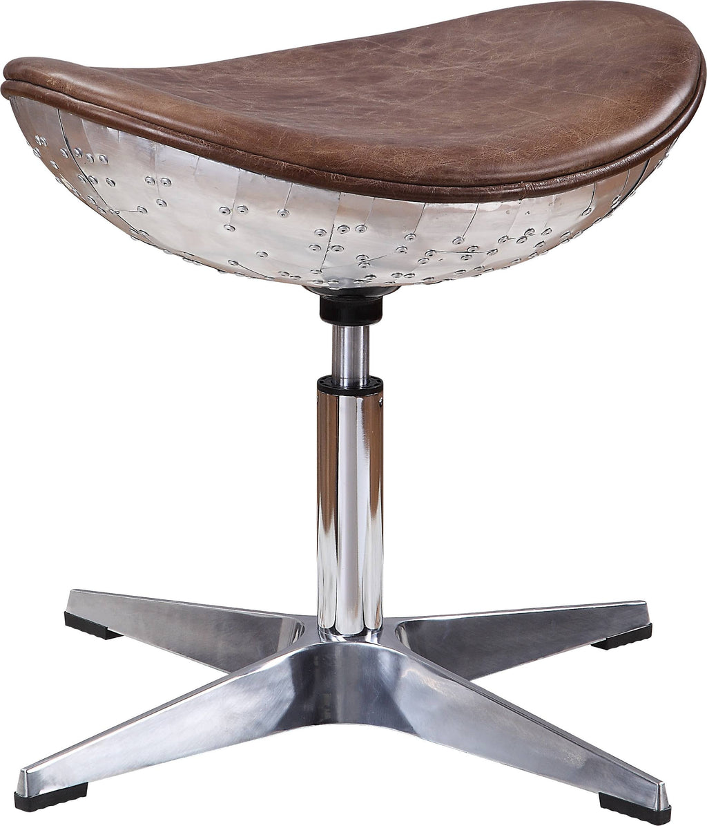 Retro Brown Top Grain Leather Aluminum Stool U24849