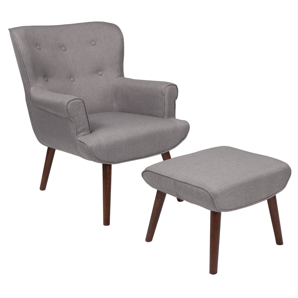 Light Gray Fabric Upholstered Wingback Chair with Ottoman L6818