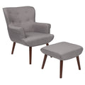 Light Gray Fabric Upholstered Wingback Chair with Ottoman L6818