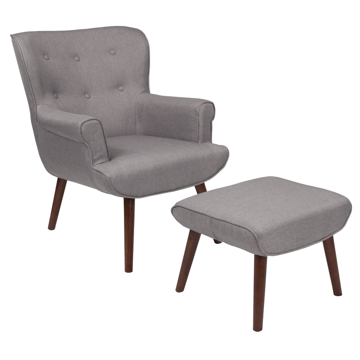 Light Gray Fabric Upholstered Wingback Chair with Ottoman L6818
