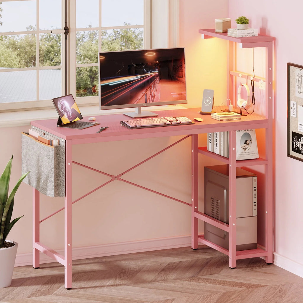 44 inch Computer Desk with LED Lights and Shelves V376