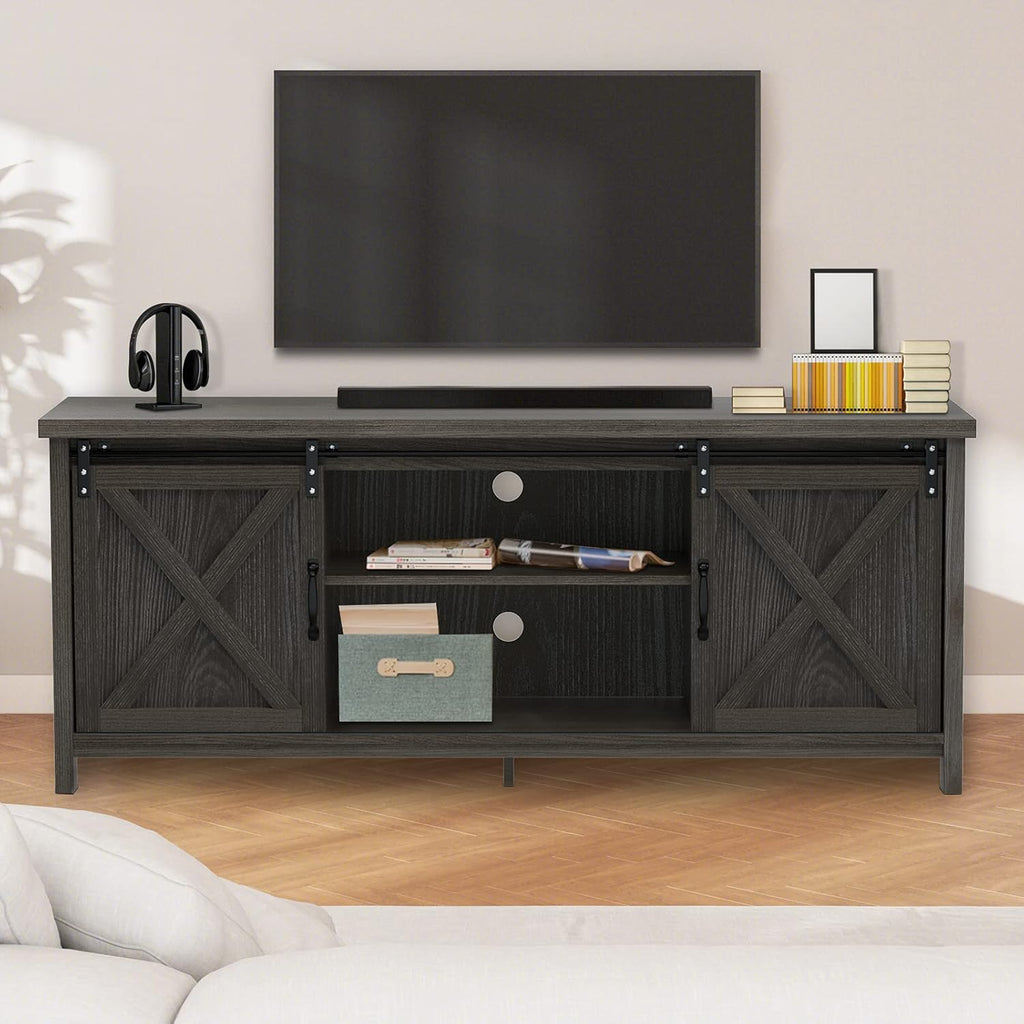 Farmhouse TV Stand with Sliding Barn Doors, Grey W707947
