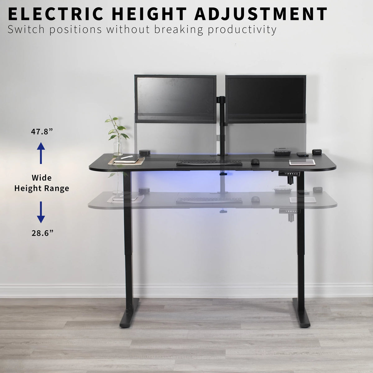 Electric 63” x 32” Stand Up Desk, Light Wood 3 Part Table Top, White Frame V472003