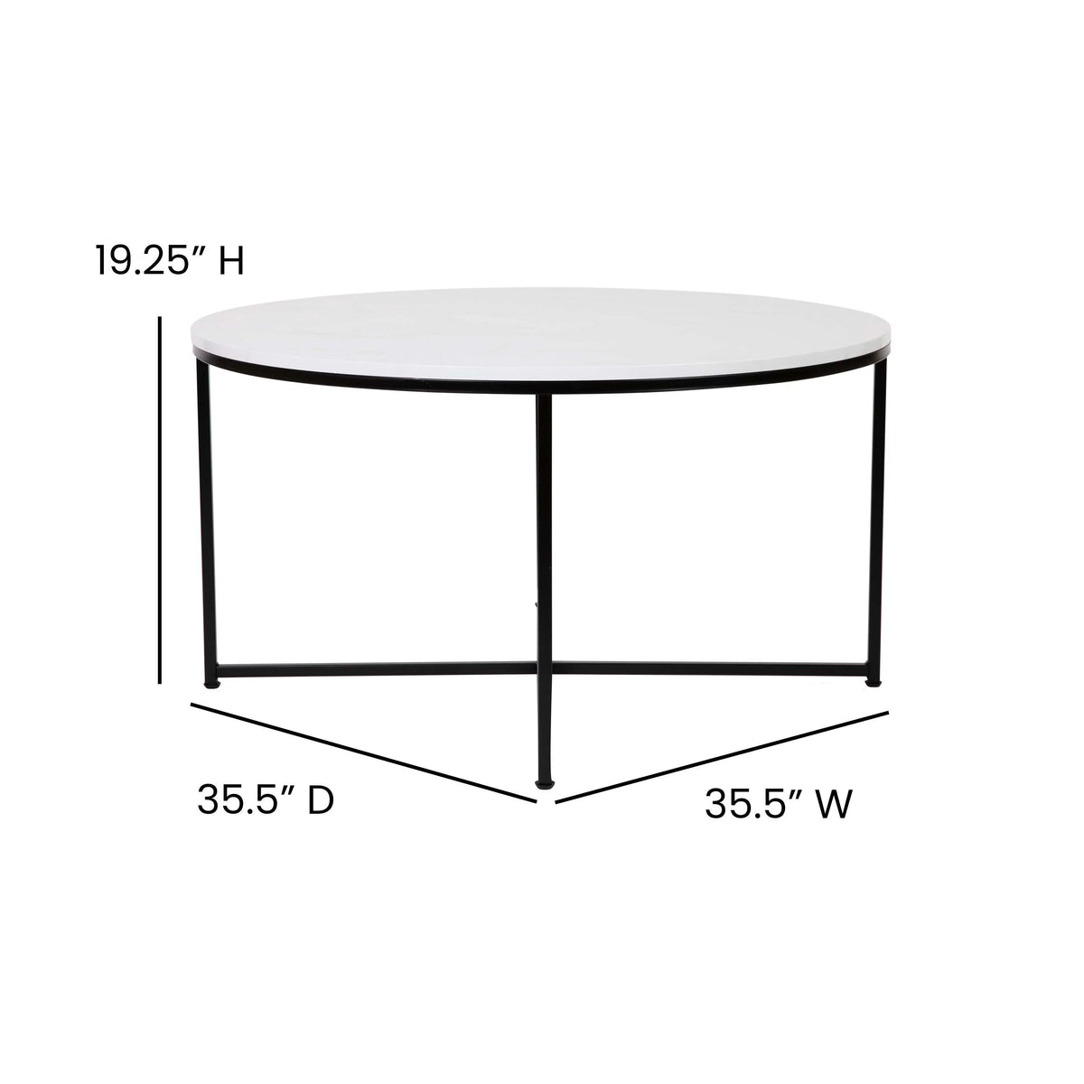 White Marble Finish Coffee Table with Matte Black Frame T55381