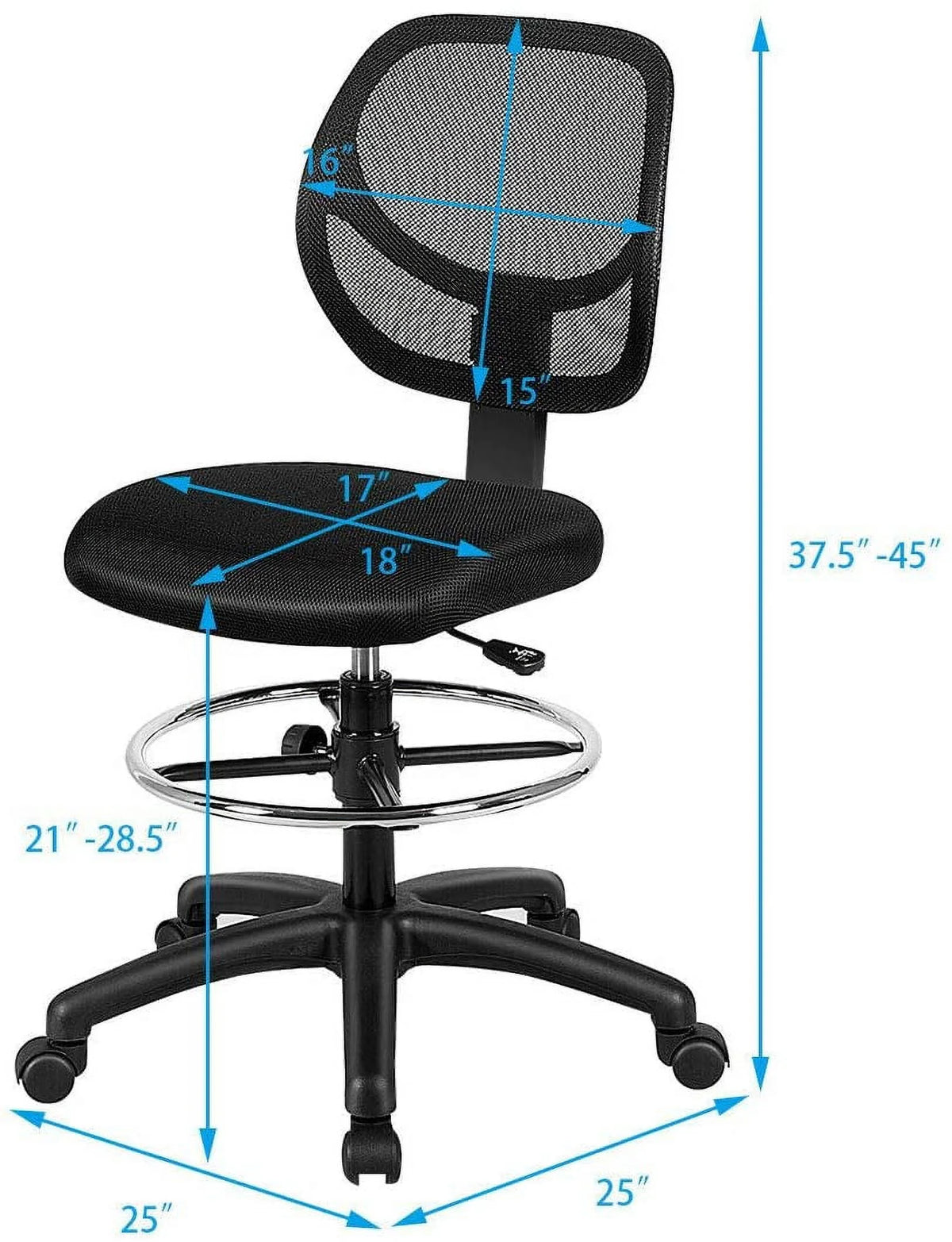 Black Mesh Drafting Chair with Footrest Ring Q8600
