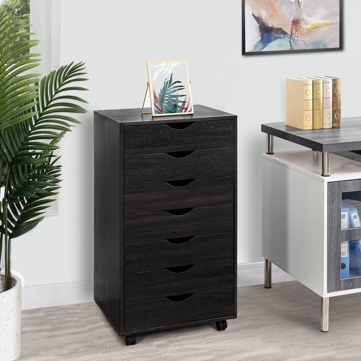 6 Drawer Grey Dresser with Wheels T357