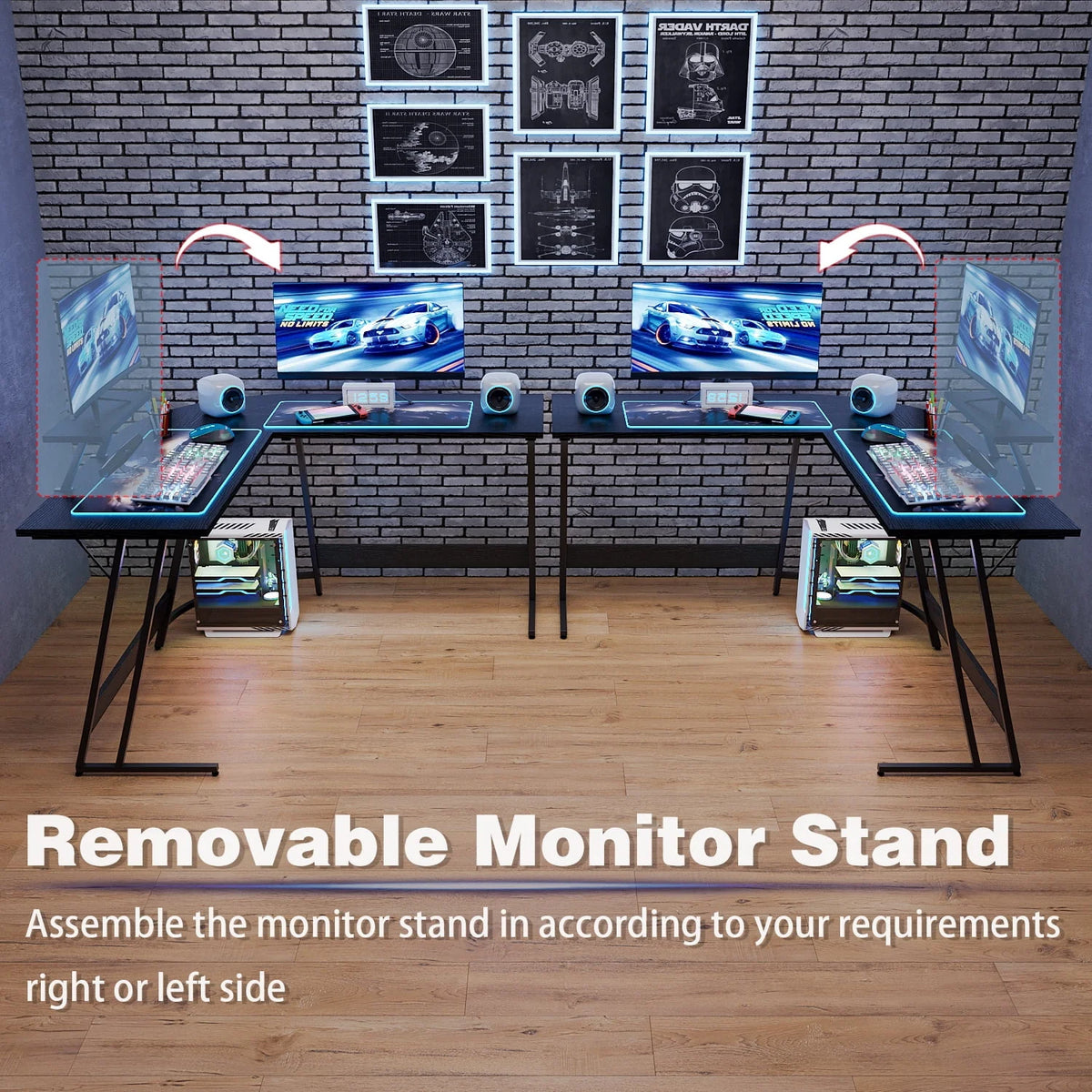 L-Shaped 51 Inches Corner Office Desk with Monitor Riser S58139