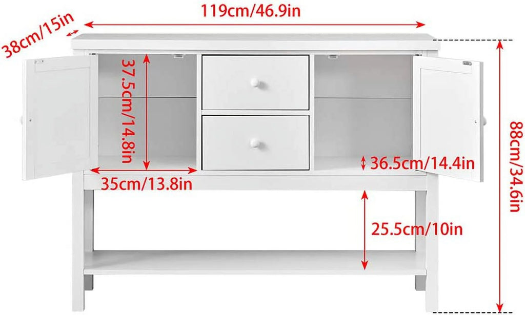 White Console Table with Drawers and Shelf H373