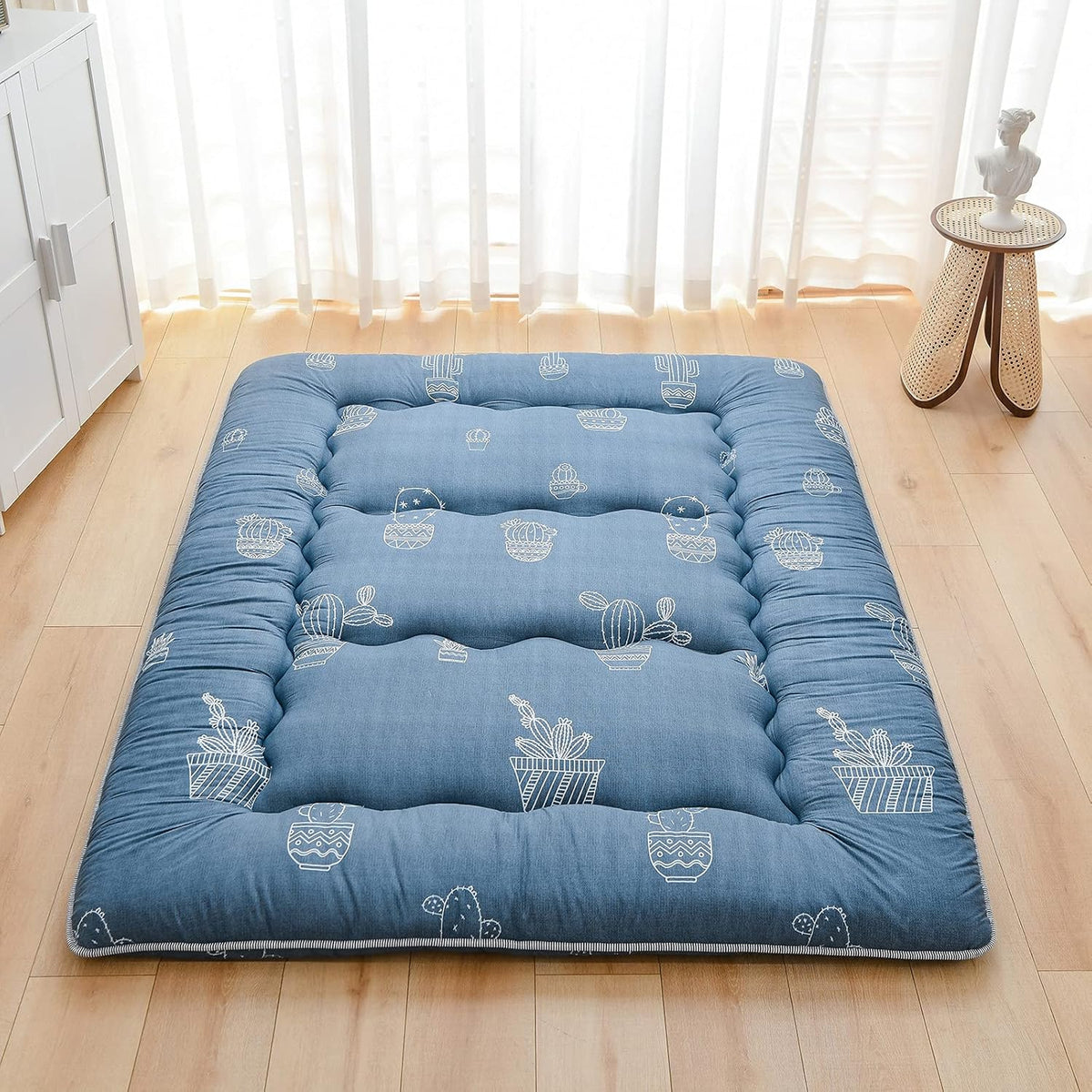 Japanese Floor Mattress Foldable Roll Up Tatami Mat with Washable Cover Q614