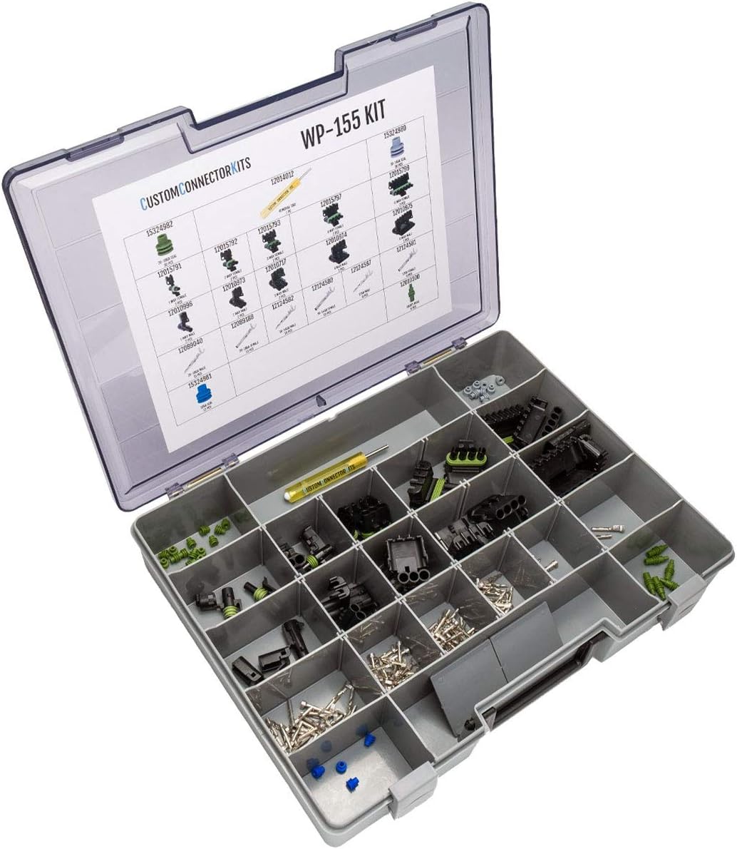 Sealed Weatherproof Automotive Electrical Connectors 155 Piece Kit with Crimp Tool N882