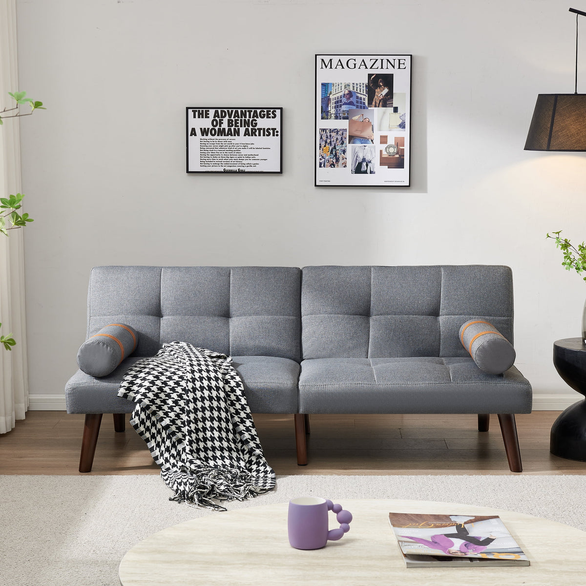 Convertible Sofa Bed Futon with Solid Wood Legs S178