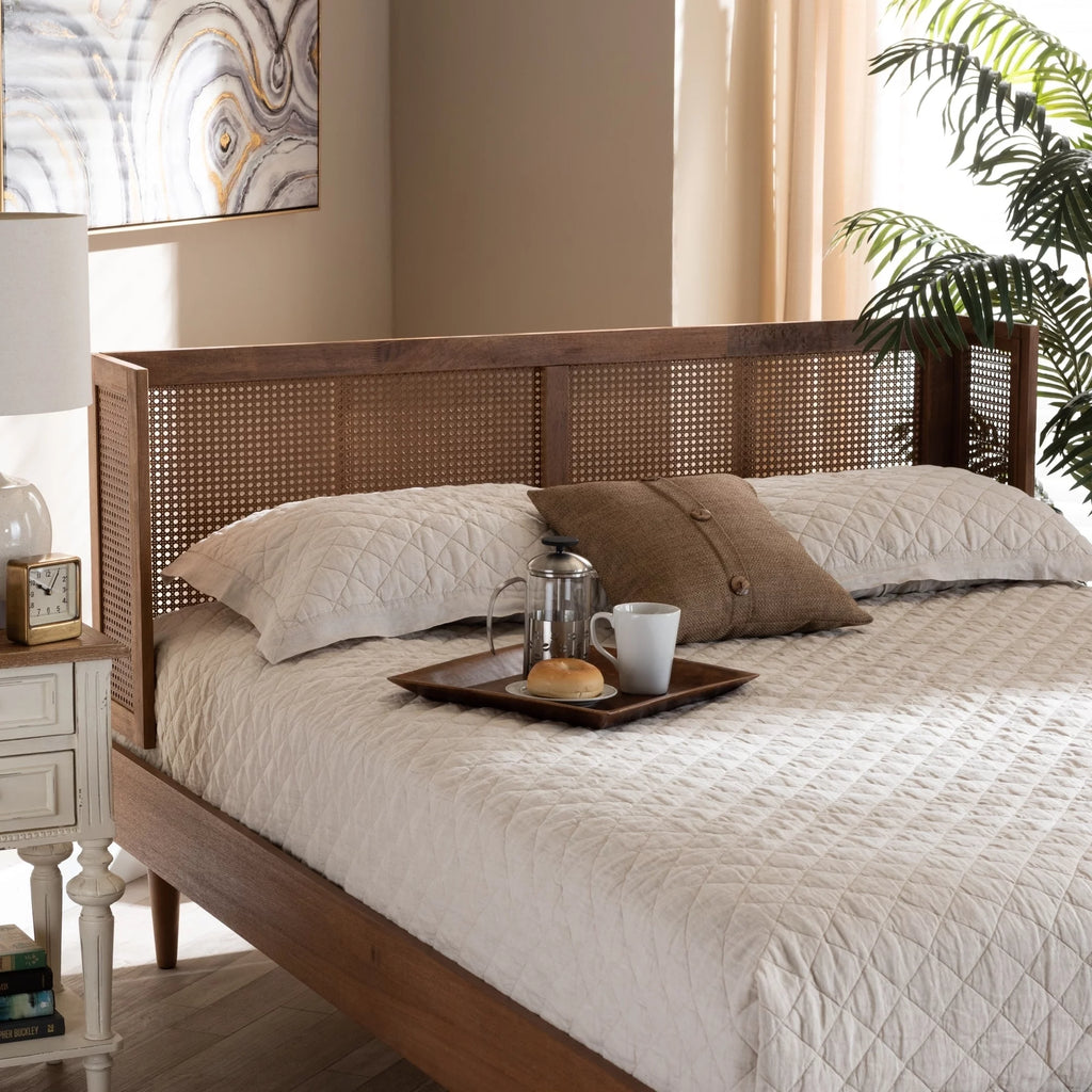 King Wood and Rattan Headboard Q4032