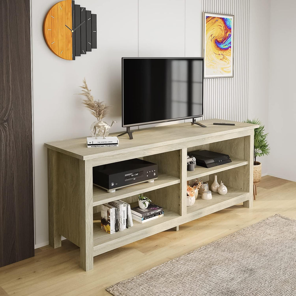 58 Modern TV Stand with 4 Open Storage Cabinets, Oak M2341