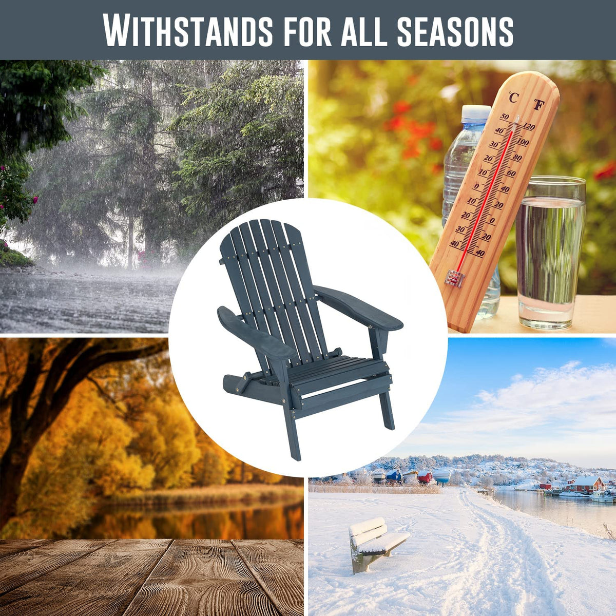 Folding Adirondack Chair Set of 2 Grey X533