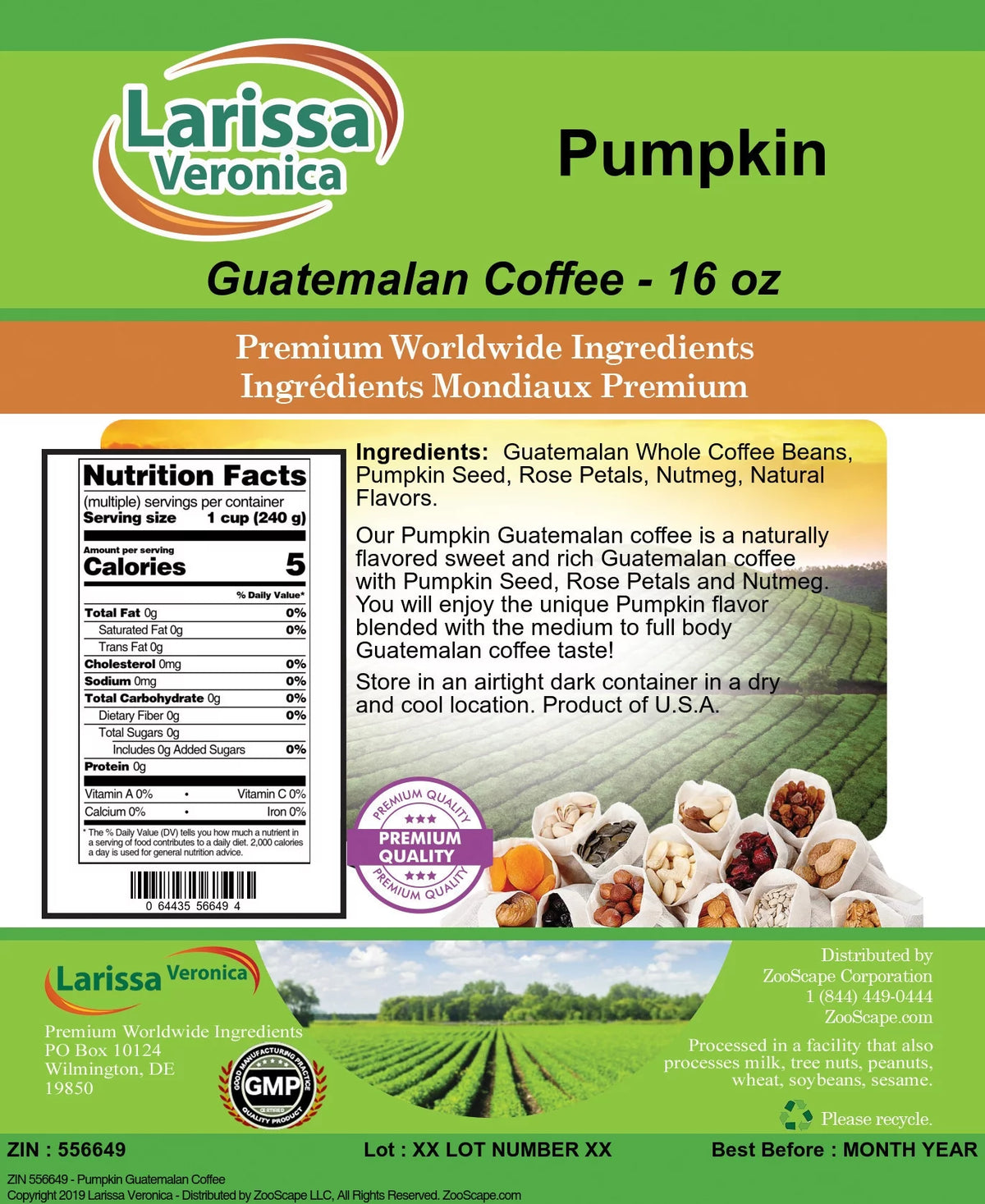 Pumpkin Whole Coffee Beans 16 oz W81756