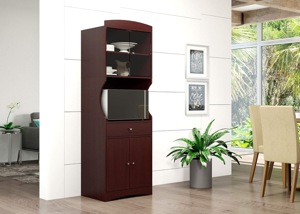 Espresso Microwave Stand with Sliding Glass Cabinet H402