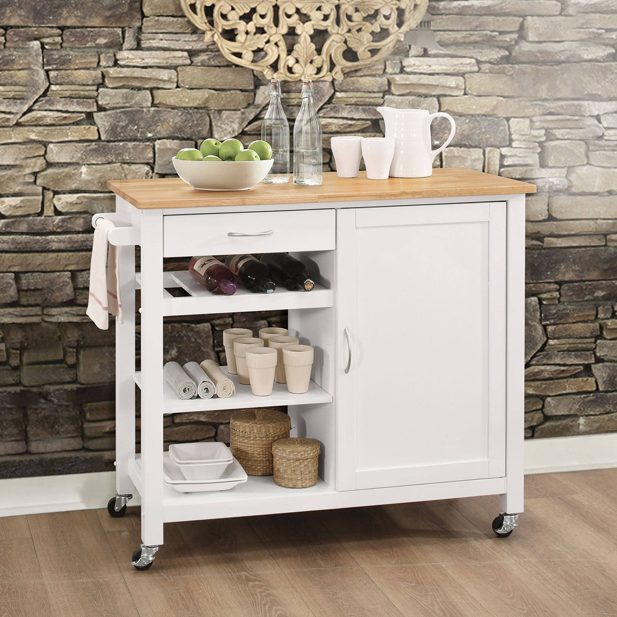 White Black MDF Kitchen Cart L91492