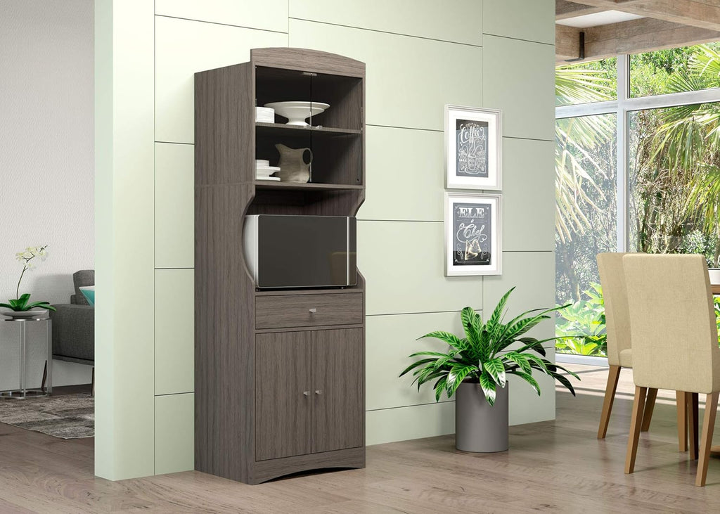 Espresso Microwave Stand with Sliding Glass Cabinet H402