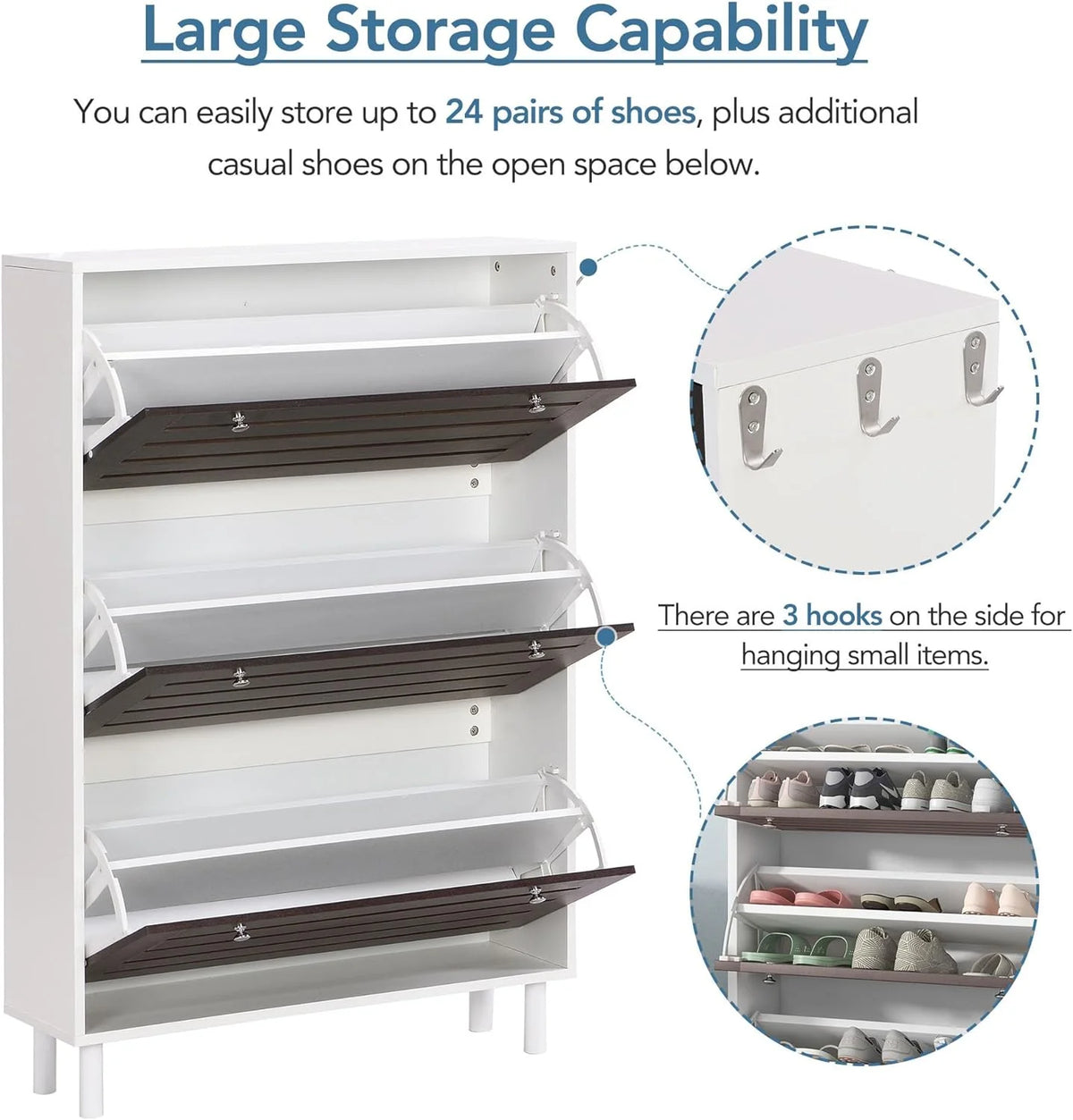 Slim Shoe Cabinet with 3 Flip Drawers V712236