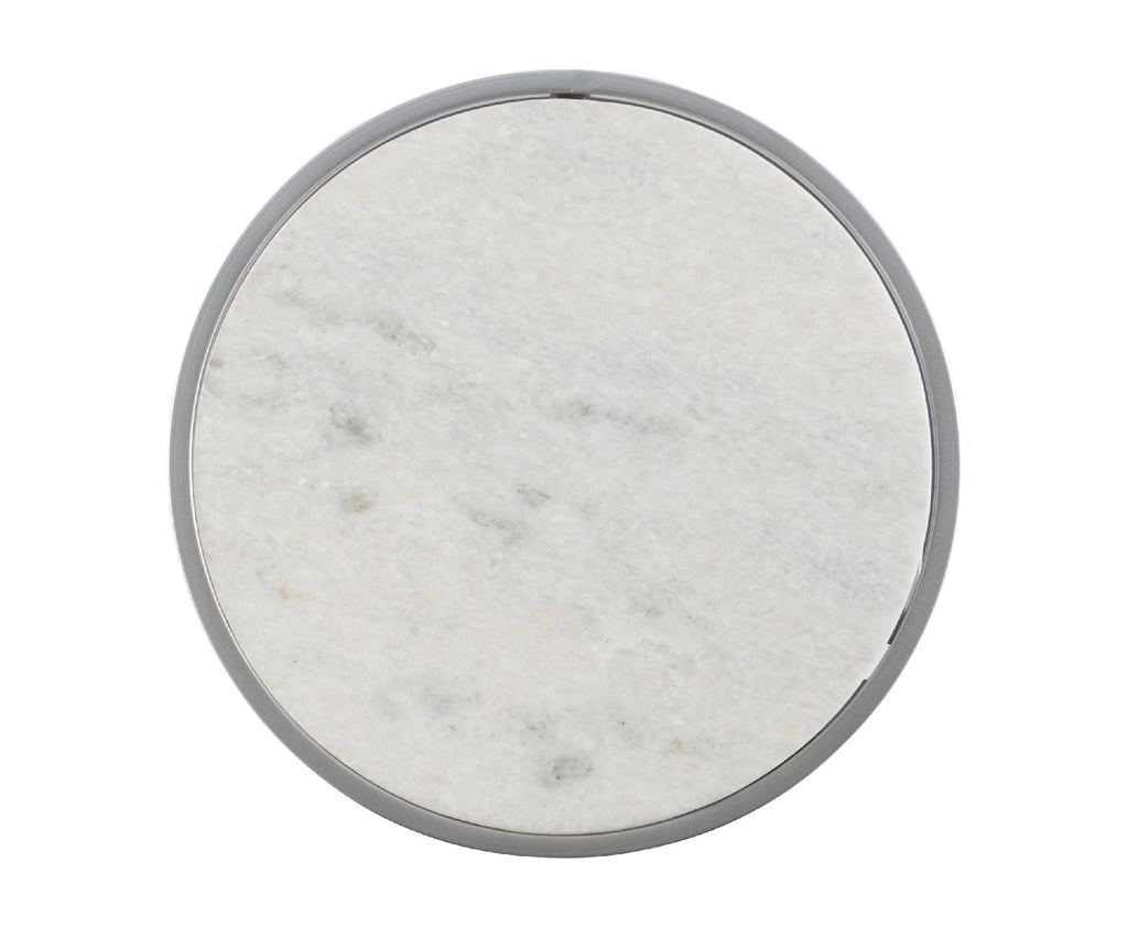 Round Nesting Tables Set of 2 Silver Metal White Marble Tops Z8016