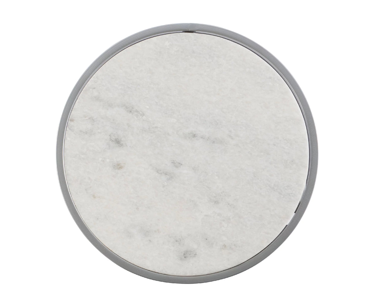 Round Nesting Tables Set of 2 Silver Metal White Marble Tops Z8016
