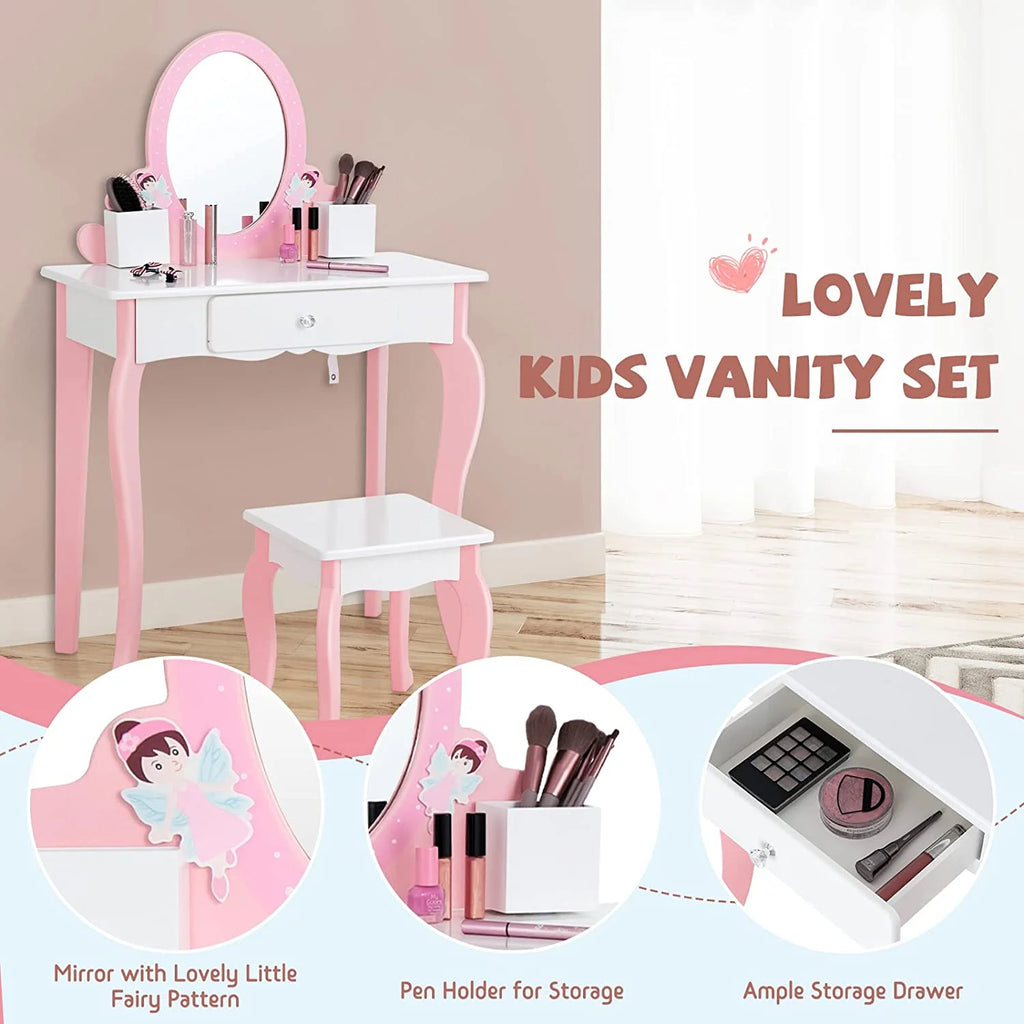 Kids Vanity Set with Mirror and Stool L515