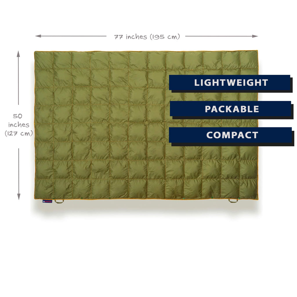 Down Camping Blanket - Packable Lightweight Warm 650 Fill Power Water-Resistant (Olive) M2587