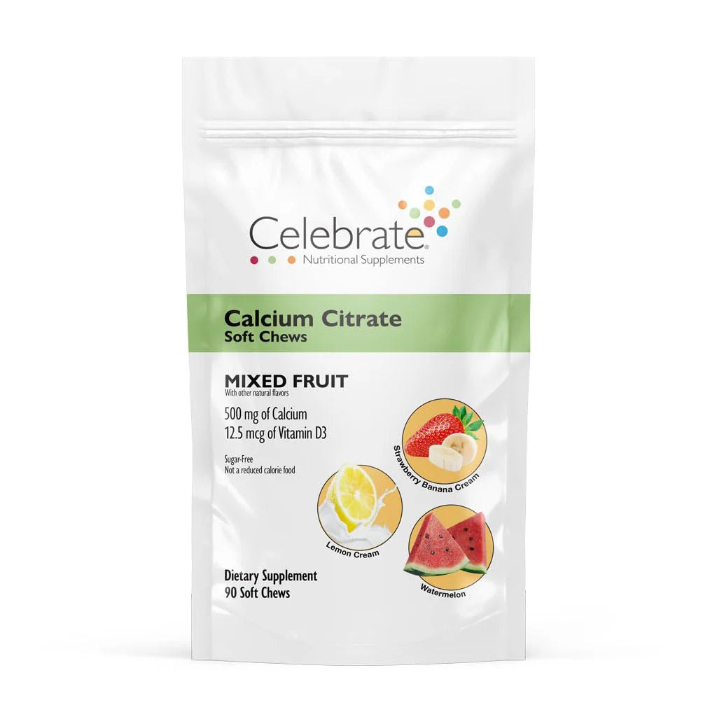 Calcium Soft Chews 500mg Calcium Citrate 500 IU Vitamin D3 Sugar & Gluten Free Mixed Fruit 90 Count D722454