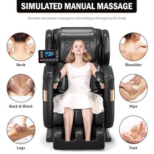 Zero Gravity Full Body Shiatsu Massage Chair with Airbags Foot Massage LCD Control Waist Heater Bluetooth Black U968
