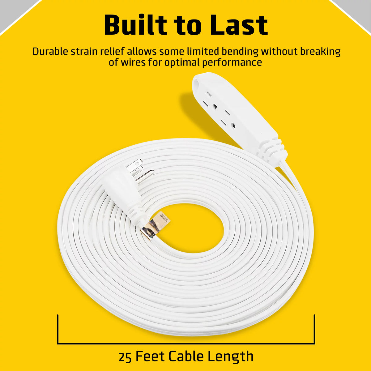 3 Prong Outlet Extension Cord Heavy Duty 25ft White 16 AWG F266