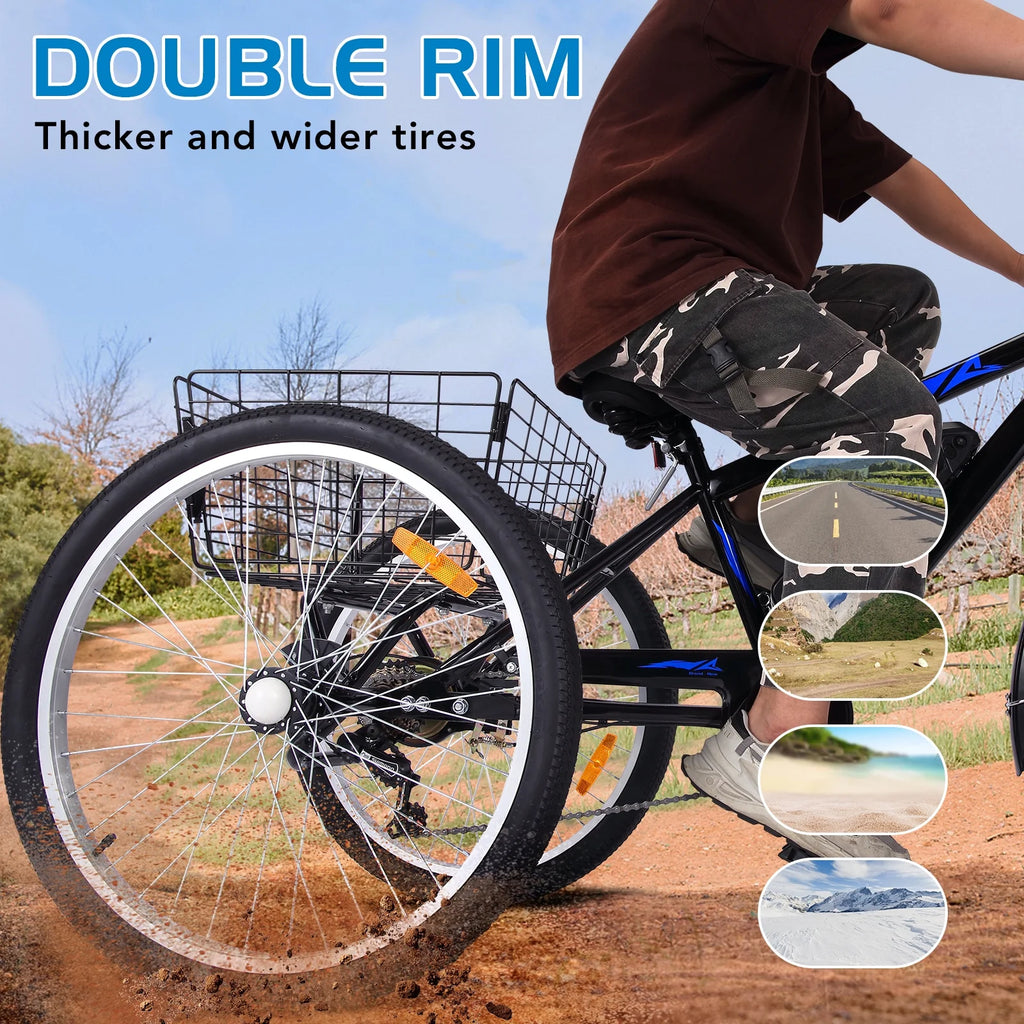 Electric Tricycle, 50 MI Long Range, 350W 36V 10AH Step-Thru, 3 Wheel Fat Tire, Black N38640