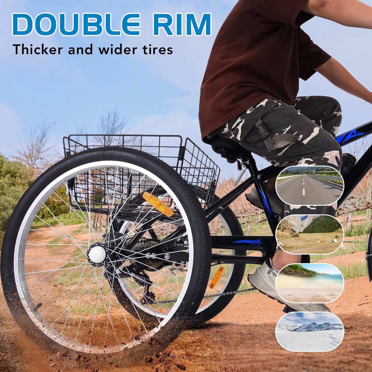 Electric Tricycle, 50 MI Long Range, 350W 36V 10AH Step-Thru, 3 Wheel Fat Tire, Black N38640