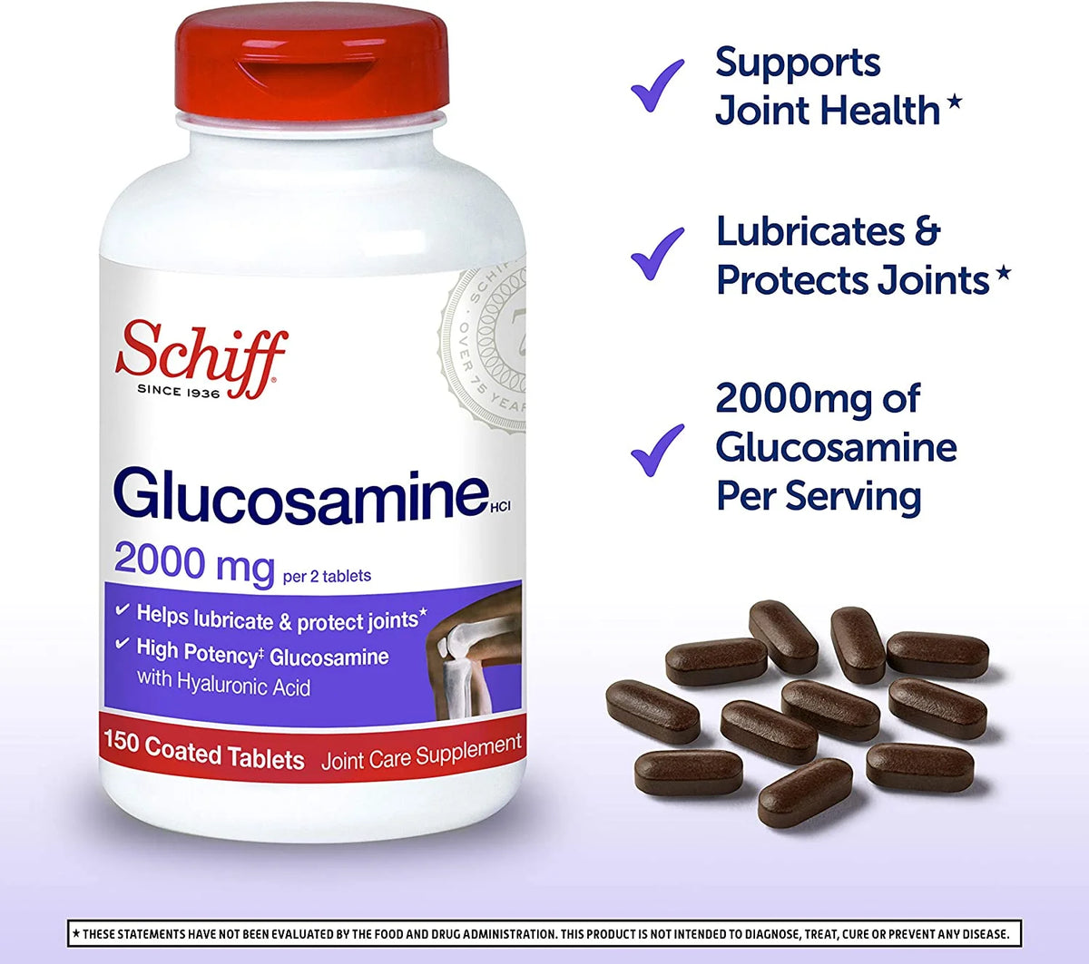 Glucosamine with Hyaluronic Acid 2000mg Joint Supplement 150 Count Pack of 2 A962688