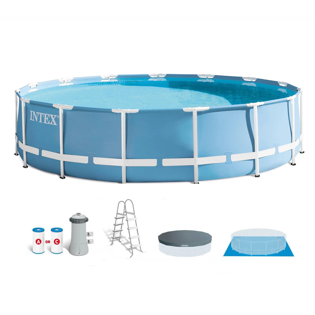 15 Feet x 48 Inches Prism Frame Swimming Pool Set with Ladder, Cover, and Pump E23747