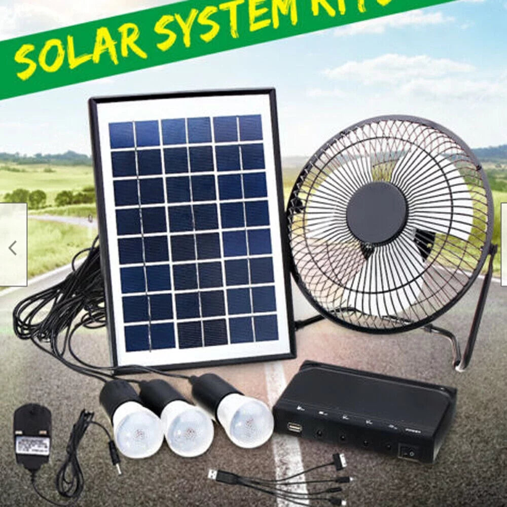 Solar Power Lighting System Kit with 3 LED Lights Fan Solar Panel V914432