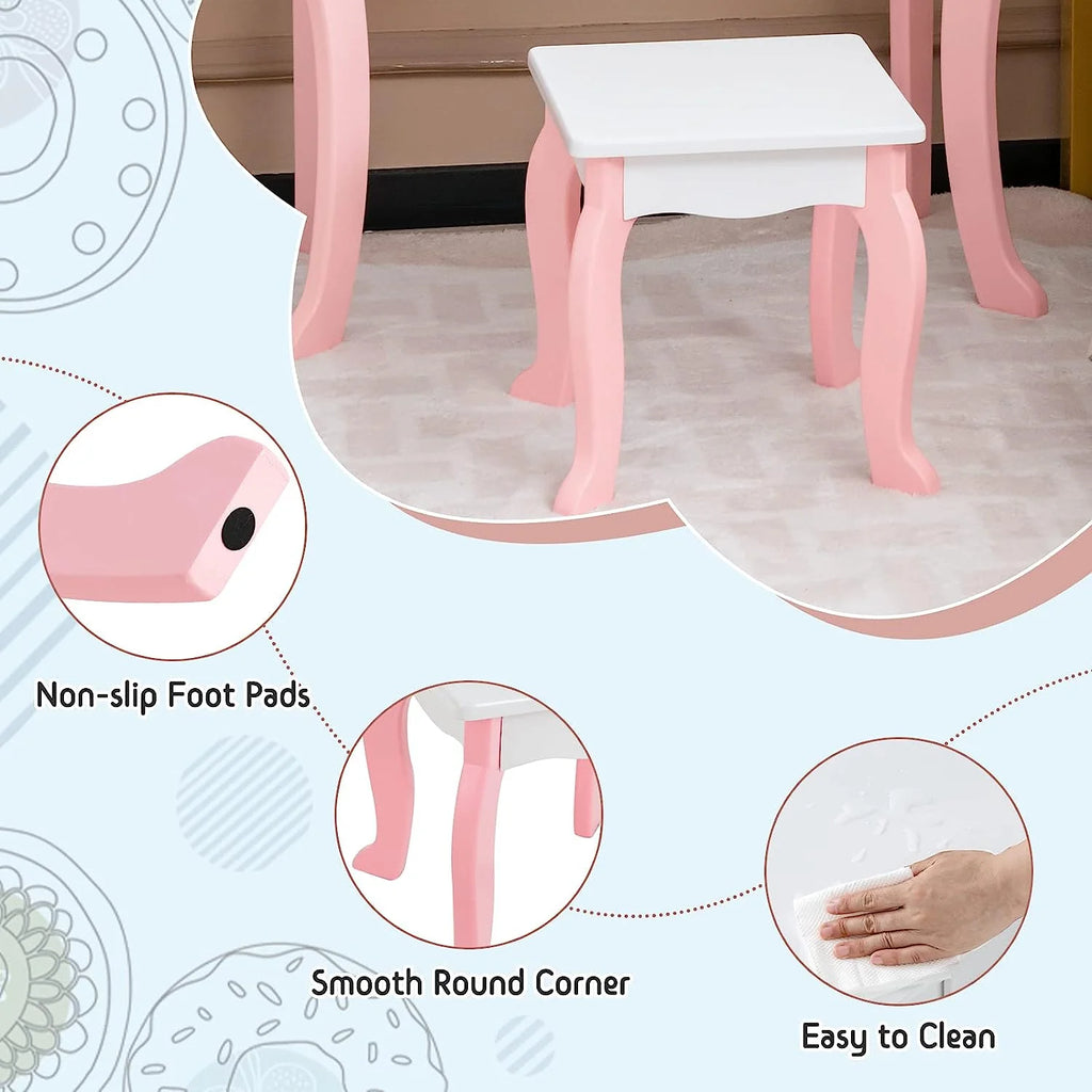 Kids Vanity Set with Mirror and Stool L515