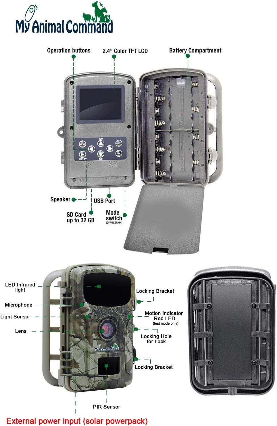 Solar Trail Camera 16MP 1080p Night Vision Motion Activated IP66 Waterproof K16718