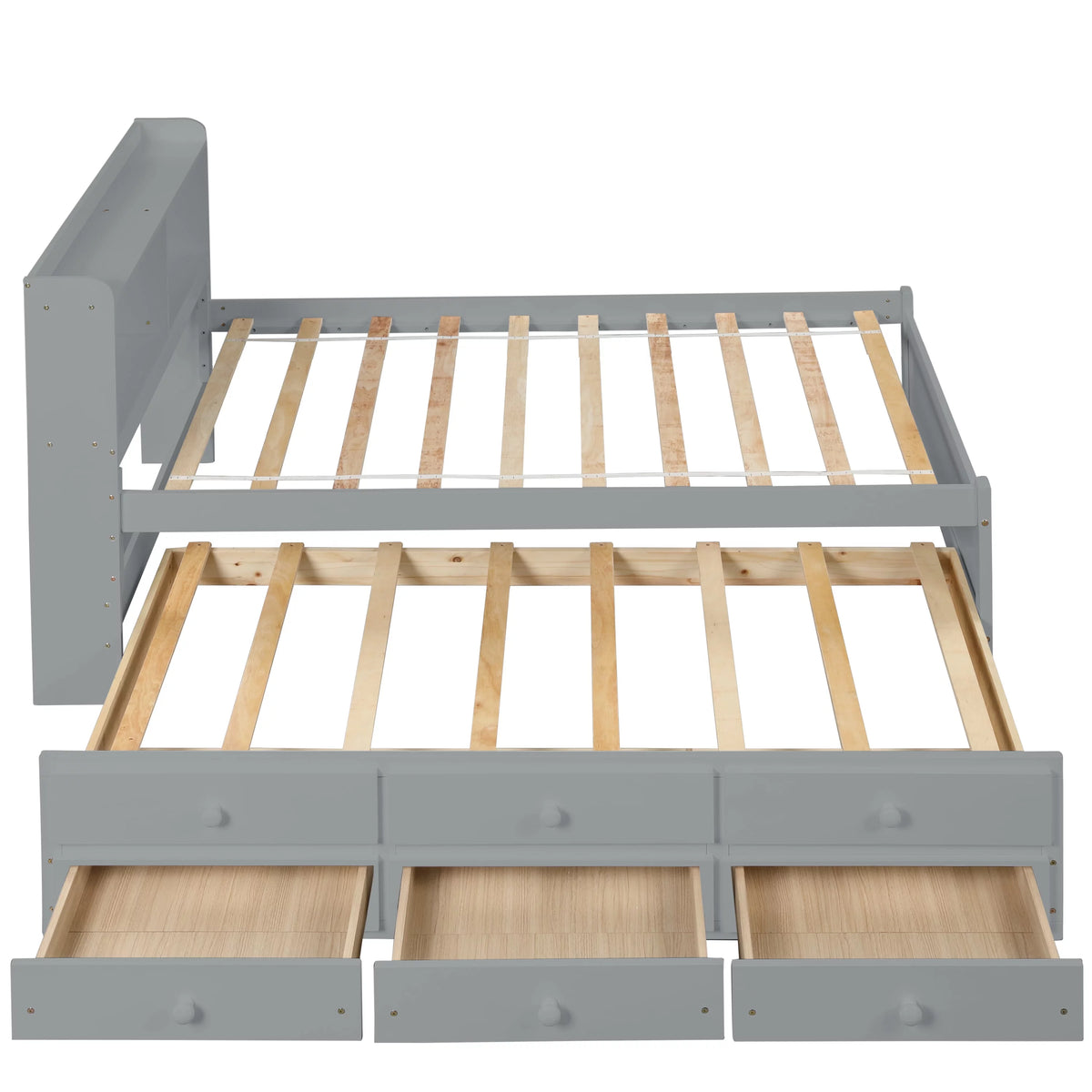 Twin Size Wooden Platform Bed with Trundle and 3 Storage Drawers M474