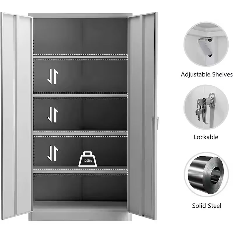72 in. H x 36 in. W x 18 in. D Gray Metal Storage Cabinet Set C658