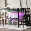 Full Size Black Metal Loft Bed with Desk and Wardrobe S53490