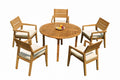 Grade-A Teak 6 Pc Dining Set with 48" Round Table and 5 Stacking Arm Chairs U9759