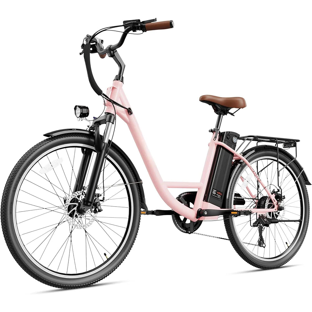 Electric Bike 350W 36V 10Ah Removable Battery 26 7 Speed Pink H4452