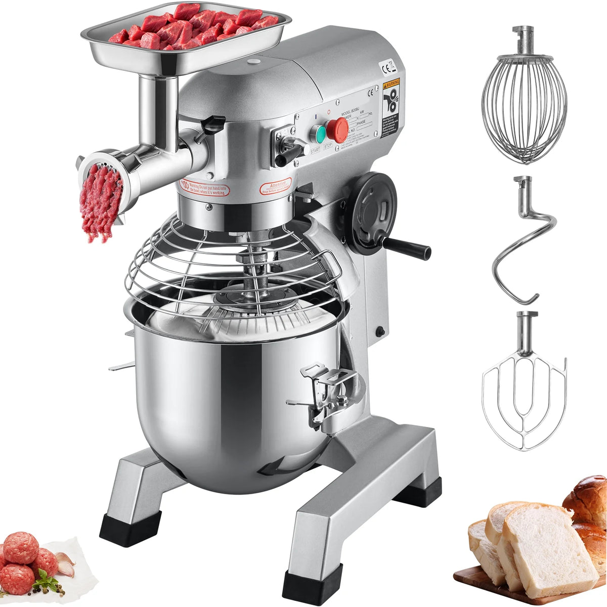 Commercial Stand Mixer with Meat Grinder, 20Qt Stainless Steel Bowl, 1100W B47128